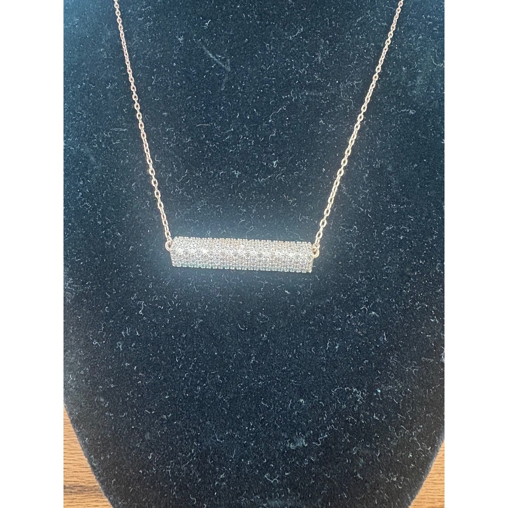 Henri Bendel New York Rose Gold Pave Crystal Bar Necklace Adjustable Chain - Picture 2 of 7